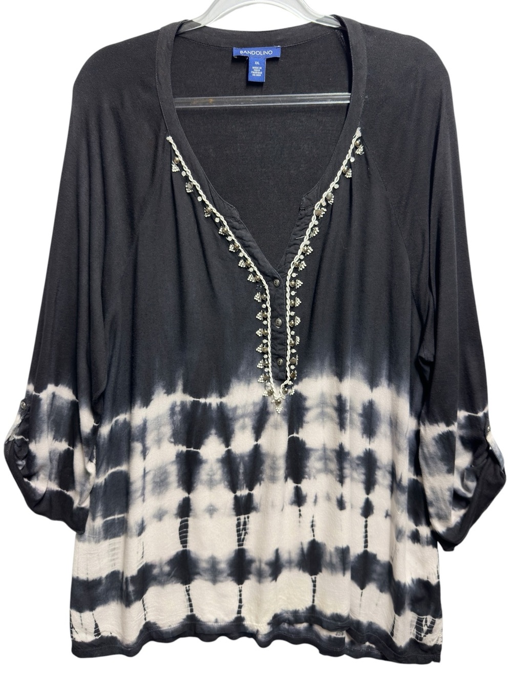 Pure Cotton Knit Beaded Tie-Dye Tunic Tee Top Blouse